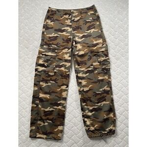 Levis 94 Baggy Cargo Pants Womens 27‎ Green Camo Army Relaxed Fit Drawstring Hem